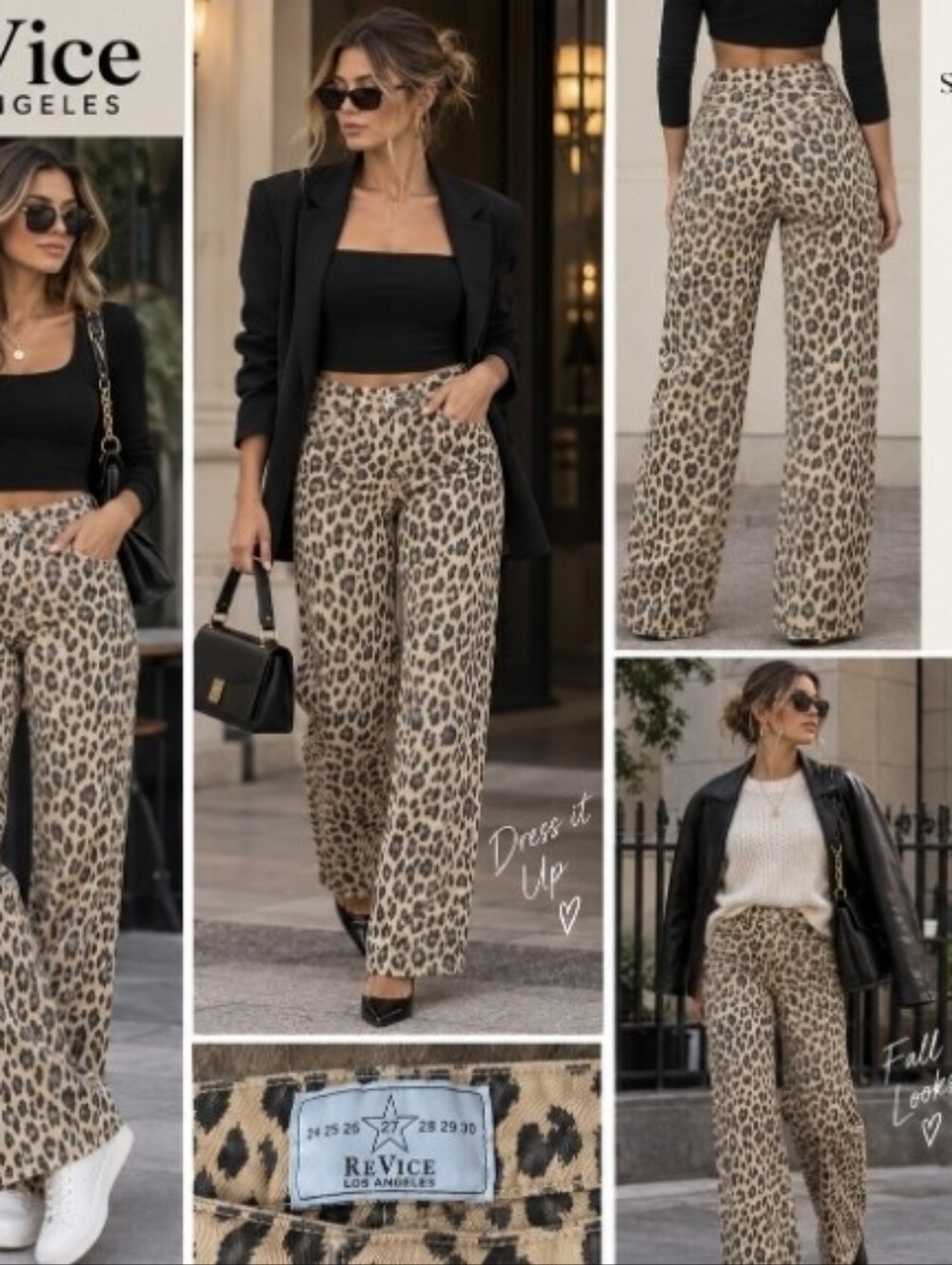 ReVice Los Angeles Leopard Print Wide Leg Jeans Size 27 Made in USA - Picture 2 of 13